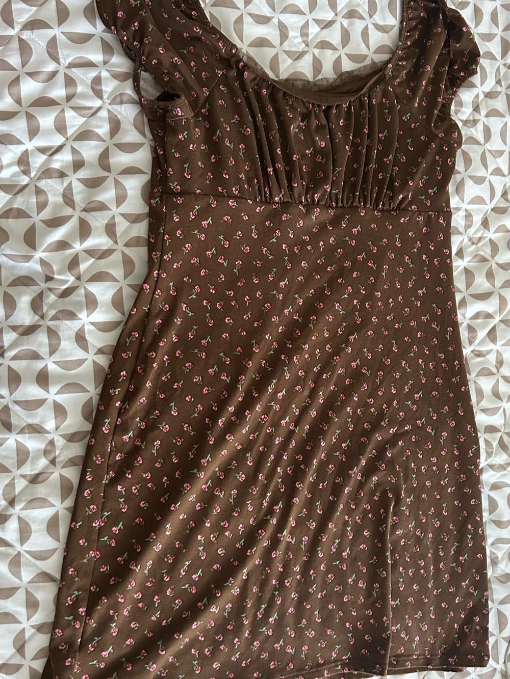 No Boundaries Brown Dress with Pink Rose Print - Picture 4 of 5